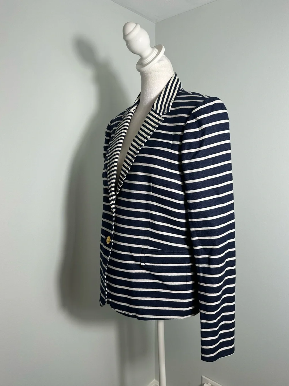 J.Crew Navy Stripped Schoolboy Linen Cotton  Blazer Size 12